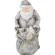 Clayre & Eef Beeld Kerstman 10x7x13 cm Grijs Wit Polyresin Kerstdecora...