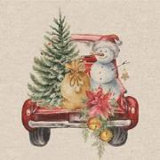 Servet l33x33 cm car snowman 20st