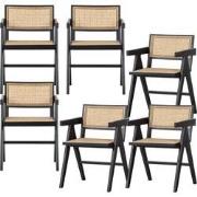 WOOOD Gunn Eetkamerstoelen Rattan - Hout - Zwart- Set van 6