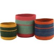 D- J-line - Set Van 3 Mand Rond+strepen Zeegras Mix - 36x36x36cm