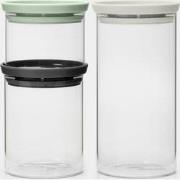 Set van 3 stapelbare glazen voorraadbussen, 0,3 / 0,6 / 1,1 liter - Tr...