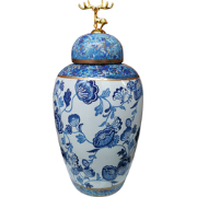 Fine Asianliving Chinese Gemberpot Porselein Blauw Wit Rendier