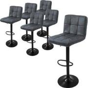 ML-Design barkruk set van 6, bekleding van kunstleer, antraciet, gesto...