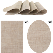 OTIX Placemats - Set van 12 - Kunststof - Rechthoekig en Ovaal - Beige...