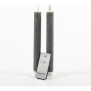 2Pcs Grey Rustic Wax Taper Candle 23Cm Moving Flame Rem