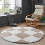 Tapijtenloods Milano Geblokt Hoogpolig Rond Vloerkleed Modern Beige Cr...