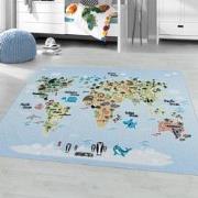 Tapijtenloods Play Vloerkleed Kinderkamer Wereldmap Laagpolig Blauw- 1...