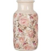 Clayre & Eef Vaas Ø 14x26 cm Beige Keramiek Bloemen