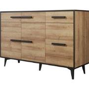 Meubella Dressoir Frey - Licht eiken - Zwart - 135 cm