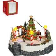 LuVille Kerstdorp Miniatuur Kerstboom Scène - L22 x B22 x H19 cm