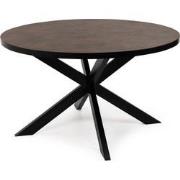 Stalux Ronde eettafel 'Daan' 148cm, kleur zwart / lederlook bruin