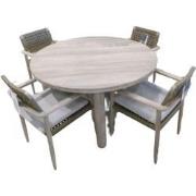 Tuinset Lily tafel teak dia. 130 cm met 4 stoelen Jago stoel teak, cam...