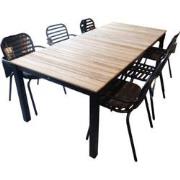 Tuinset Arashi tafel black, teak 220x90 cm met 4 stoelen Tomo stoel bl...