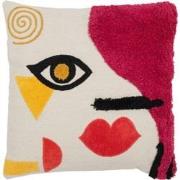 J-Line - Kussen Vierkant Abstract Gezicht Getufd Katoen Mix - 50x15x50...