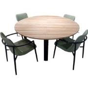 Tuinset Kaihou tafel black, teak dia. 175 cm met 4 stoelen Youkou stoe...