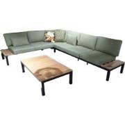 Loungeset Tori black, teak inclusief emerald green kussens