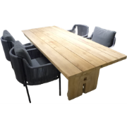 Tuinset Zen tafel teak 240x100 cm met 4 stoelen Umi stoel kussen black...