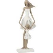 J-Line - Moeder Met Dochter Poly Wit/taupe S - 12x7.5x32.5cm