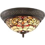 LumiLamp Plafondlamp Tiffany  Ø 38x20 cm  Geel Glas Halfrond Plafonnie...