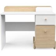 Bureau 1 tiroir et 1 porte ouvrante blanc et décor chêne L103,4 cm - E...