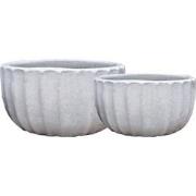 PTMD Rae White Ceramic Pot Ribbed Round Set Of 2