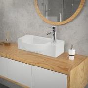 Ovale wastafel met kraangat rechts 44,5x25,5x12 cm Wit keramiek ML des...