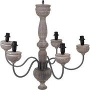 Clayre & Eef Hanglamp  Ø 62x62/105 cm Grijs Hout Ijzer Rond Hanglamp E...
