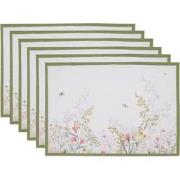 Clayre & Eef Placemats Set van 6  48x33 cm Wit Katoen Bloemen