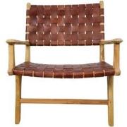 HSM Collection-Loungestoel met armleuning-naturel/cognac-leder/teak-83...