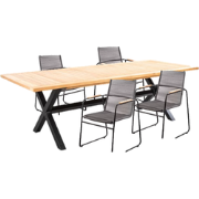 Tuinset Wakai tafel dark grey, teak 236x100 cm met 4 stoelen Wasabi st...