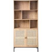 Boekenkast - 6 Vakken en 2 Deuren - Natuurlijk Rotan - L80 x H175 cm -...