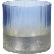 Theelichthouder glas l8b8h7.5 cm blauw