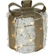 Kerstkado met 20 leds warm-wit sneeuw glittergoud