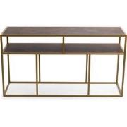 Stalux Side-table 'Teun' 150cm, kleur goud / lederlook bruin