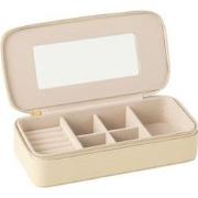 J-line - Juwelendoos Rechthoek+spiegel Kunstleder Beige - 24x11.5x6cm