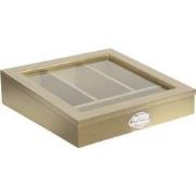 Clayre & Eef Bestekbak  30x30x8 cm Goudkleurig Hout Glas Vierkant Best...