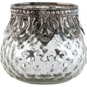Clayre & Eef Theelichthouder  Ø 8x7 cm Zilverkleurig Glas Metaal Waxin...