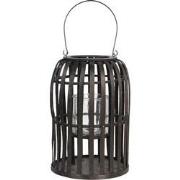 Clayre & Eef Windlicht  Ø 25x36 cm Bruin Hout Glas Rond Kaarsenhouder