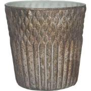 Clayre & Eef Theelichthouder  Ø 13x13 cm Koperkleurig Glas Rond Waxine...