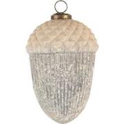 Clayre & Eef Kerstbal  Ø 10 cm Wit Grijs Glas Kerstboomversiering