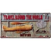 Clayre & Eef Tekstbord  42x1x22 cm Geel Rood Ijzer Vliegtuig Travelrou...