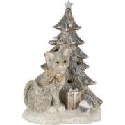 Clayre & Eef Beeld Kat 12x9x16 cm LED Grijs Wit Polyresin Kerstdecorat...