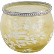 Clayre & Eef Theelichthouder  Ø 10x9 cm Geel Wit Glas Metaal Rond Bloe...