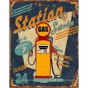 Clayre & Eef Tekstbord  25x33 cm Geel Ijzer Benzinepomp Garage Wandbor...