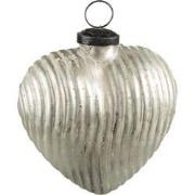 Clayre & Eef Kerstbal  11x5x12 cm Zilverkleurig Glas Hartvormig Kerstd...