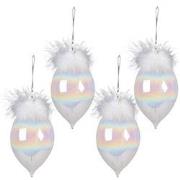 Clayre & Eef Kerstbal Set van 4  Ø 8 cm Wit Glas Kerstboomversiering
