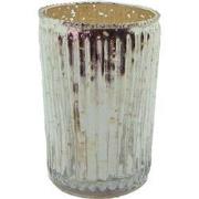 Clayre & Eef Theelichthouder  Ø 6x9 cm Zilverkleurig Glas Rond Waxinel...