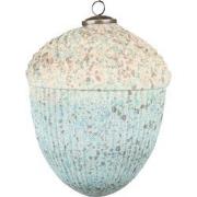 Clayre & Eef Kerstbal XL Eikel Ø 12 cm Turquoise Beige Glas Metaal Ker...