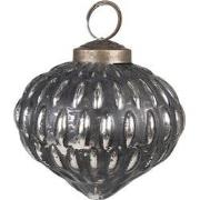 Clayre & Eef Kerstbal  Ø 7 cm Zwart Zilverkleurig Glas Metaal Kerstdec...