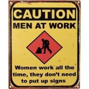 Clayre & Eef Tekstbord  20x25 cm Geel Ijzer Caution men at work Wandbo...